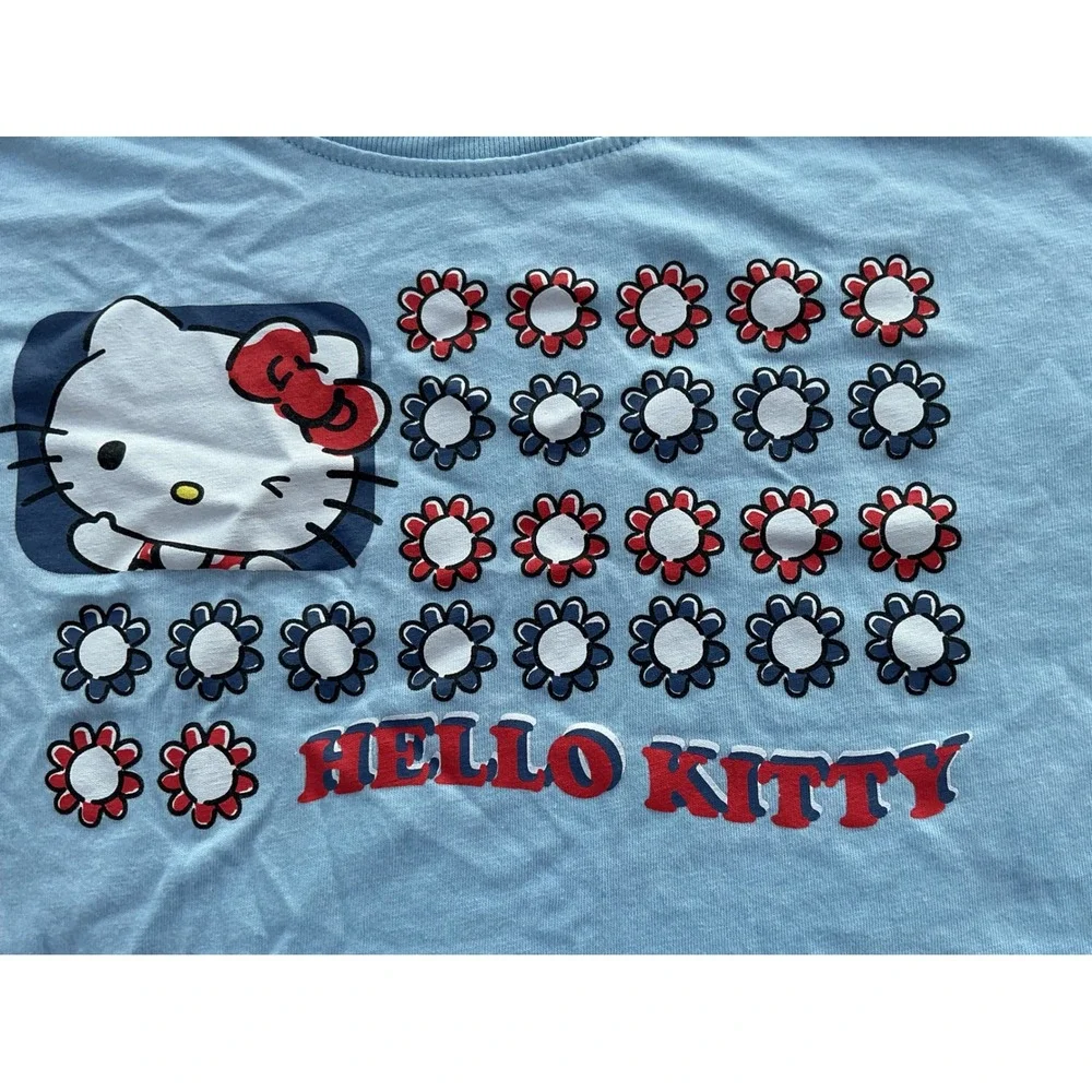 Hello Kitty Graphic T-Shirt Kids 4T 4th of July Excellent Floral Flag Sanrio Tee